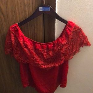 Off the shoulder red top